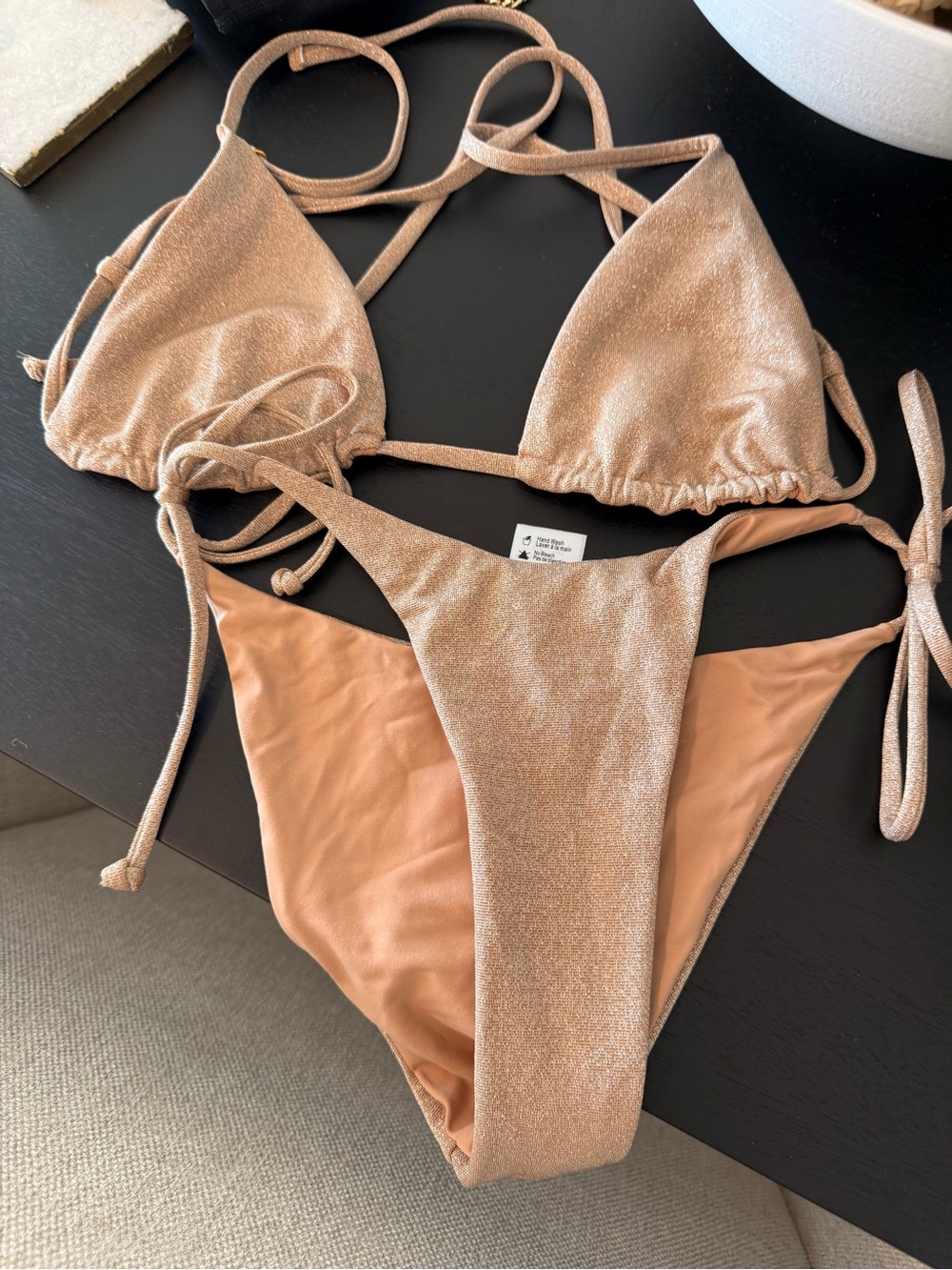 l*space Metallic Nude Tie-String Bikini Set
